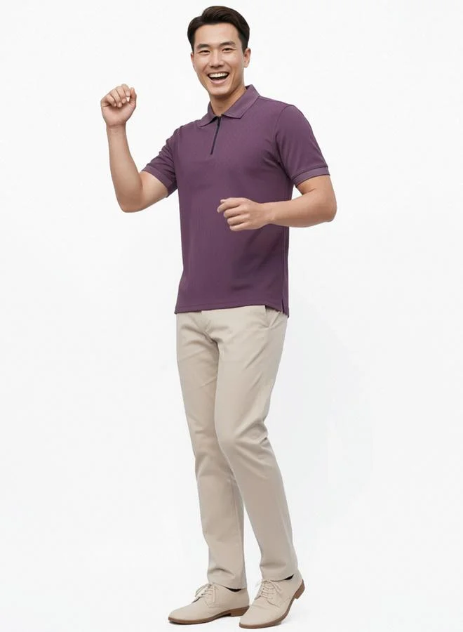 Clans&Hans Men Purple Knitted Polo with Zipper
